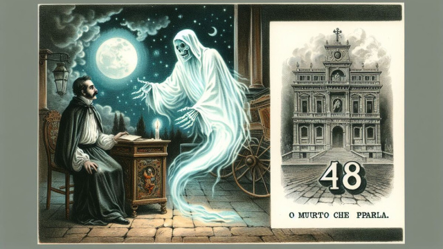 Numero 48 della Smorfia napoletana, 'o muorto che pparla per il segno Gemelli. &copy; Immagine creata con Dall-E