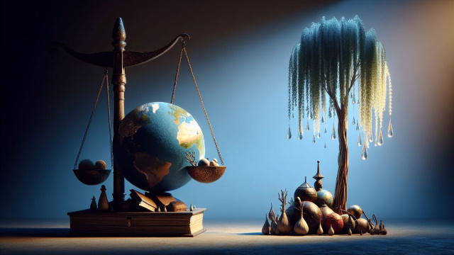 Numero 65 della Smorfia napoletana, 'o chianto per la Bilancia. &copy; Immagine creata con Dall-E