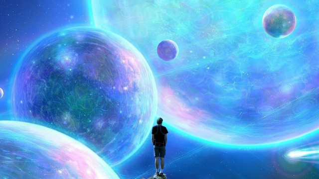 Uno scenario fantasy in cui un uomo si trova in mezzo ai pianeti &copy; Pixabay.