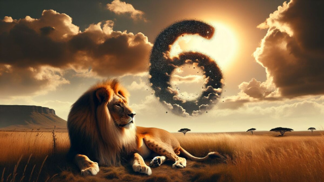 Numero 6 della Smorfia napoletana per il Leone, chella ca guarda 'nderra. &copy; Immagine creata con Dall-E