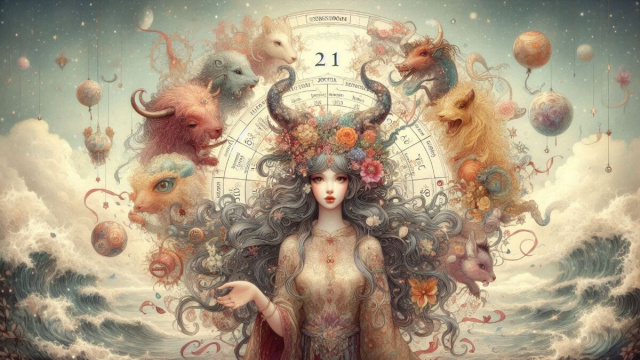 Figura femminile circondata dai dodici segni zodiacali, tipica dell&rsquo;iconografia astrologica &copy; AI Copilot.