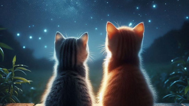Gattini osservano le stelle - &copy; Pixabay IA.