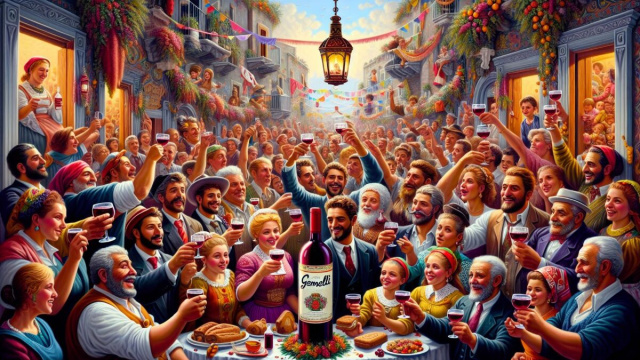 Numero 45 della Smorfia napoletana, 'o vino bbuono per il segno dei Gemelli. &copy; Immagine creata con Dall-E