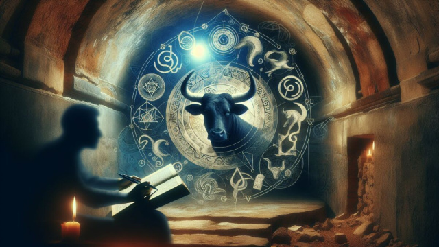 Numero 6 della Smorfia napoletana, il Toro guarda 'nderra. &copy; Immagine creata con Dall-E