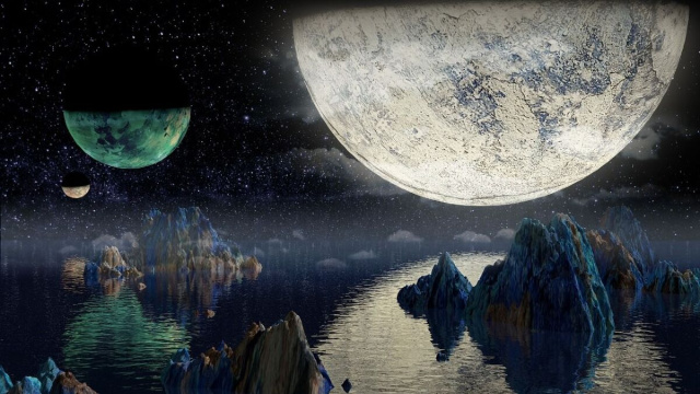 Un mare alieno con vista su altri pianeti &copy; Pixabay.