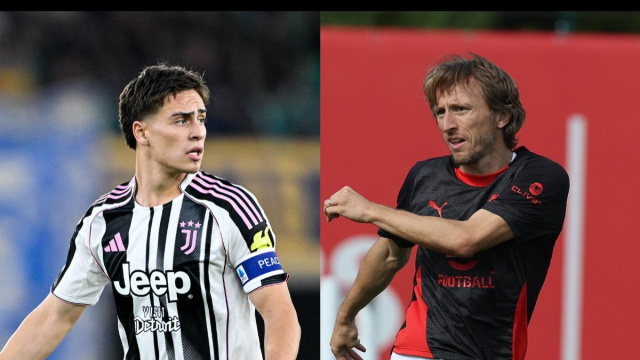 Kenan Yildiz, attaccante della Juventus. Foto &copy; Juventus FC. Luka Modric, centrocampista del Milan. Foto &copy; Milan.