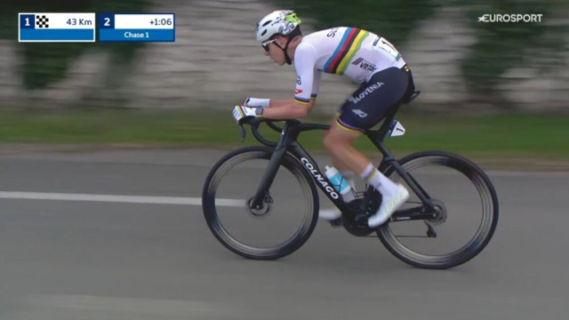 Tadej Pogačar agli Europei di ciclismo &copy; Screenshot Eurosport.