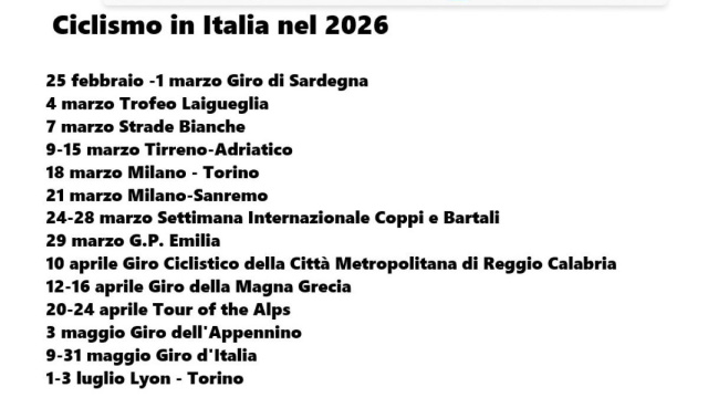 Le corse di ciclismo in Italia nel 2026