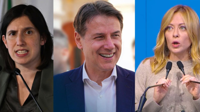 Elly Schlein, Giuseppe Conte e Giorgia Meloni (&copy; Facebook)