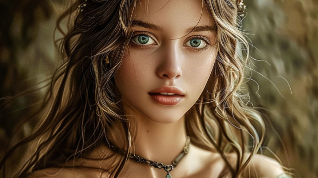 Ritratto delicato di una giovane donna dallo sguardo intenso &copy; Pixabay IA.