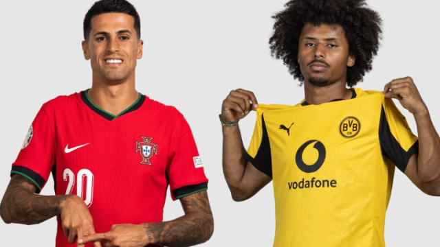 Joao Cancelo, terzino dell'Al-Hilal Saudi. Foto &copy; UEFA. Karim Adeyemi, esterno del Borussia Dortmund. Foto &copy; UEFA