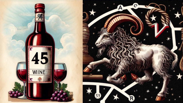 Numero 45 della Smorfia napoletana, 'o vino bbuono, per il segno del Capricorno &copy; Immagine creata con Dall-E