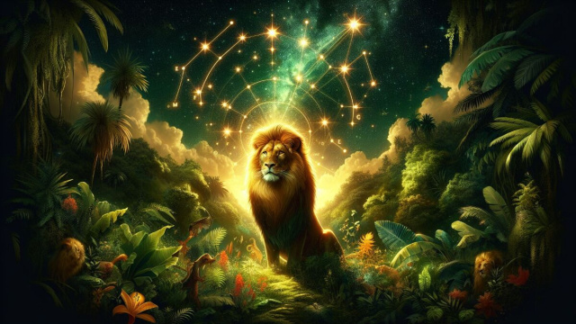 Il Leone illumina il cammino come un moderno Prometeo, portando fuoco e novit&agrave; in una giornata vibrante di possibilit&agrave;. &copy; Immagine Dall-E