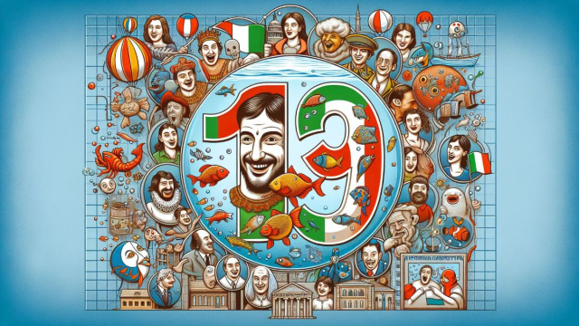 Numero 19 della Smorfia napoletana, 'a resata per l'Acquario. &copy; Immagine creata con Dall-E