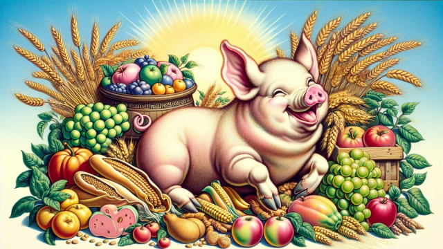 Numero 4 della Smorfia napoletana, 'o puorco per il segno della Vergine. &copy; Immagine creata con Dall-E