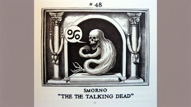 Numero 48 della Smorfia napoletana, 'o muorto che pparla per il segno Cancro. &copy; Immagine creata con Dall-E