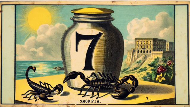 Numero 7 della Smorfia napoletana, 'o vasetto, per il segno Scorpione. &copy; Immagine creata con Dall-E