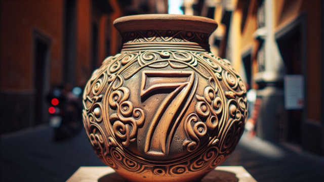 Numero 7 della Smorfia napoletana, 'o vasetto, per l'Acquario. &copy; Immagine creata con Dall-E