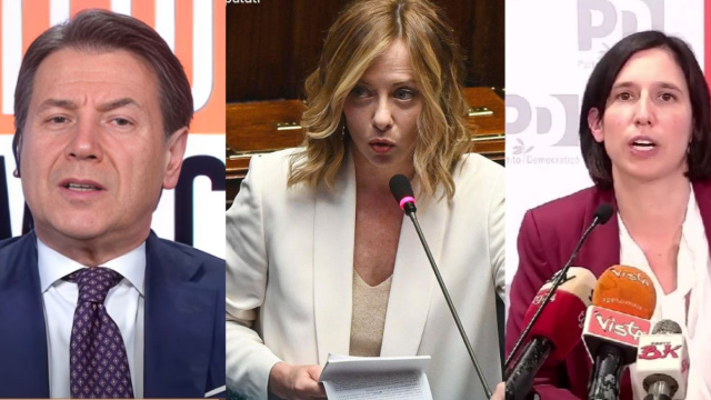 Giuseppe Conte, Giorgia Melon, Elly Schlein (&copy; Facebook).
