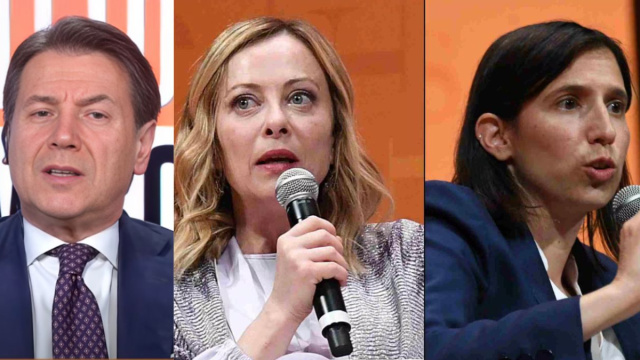 Giuseppe Conte, Giorgia Meloni ed Elly Schlein (&copy; Facebook)