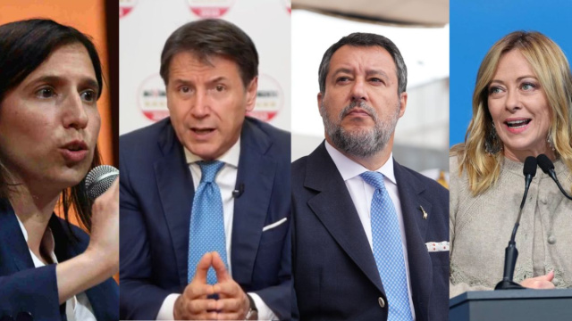 Elly Schlein, Giuseppe Conte, Matteo Salvini e Giorgia Meloni (&copy; Facebook)