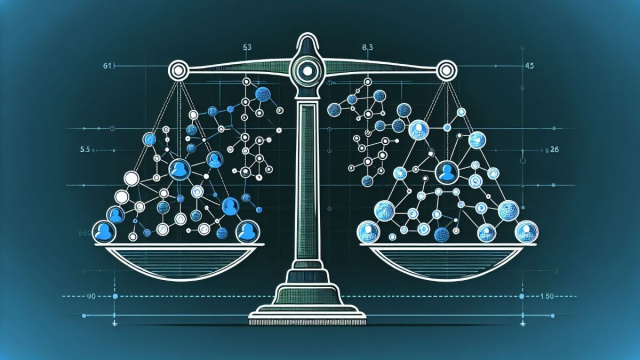 Bilancia tesse la rete sociale, con connessioni che illuminano nuovi orizzonti. &copy; Immagine creata con Dall-E