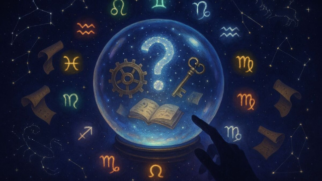 Immagine fantastica con simboli zodiacali e simboli arcani - &copy; Copilot IA.