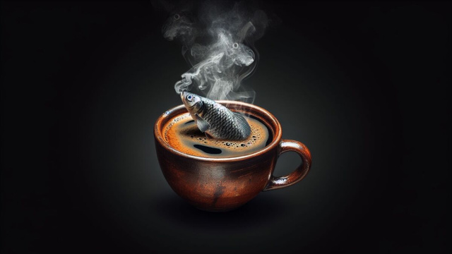 Numero 42 della Smorfia napoletana, i Pesci e il caff&egrave;. &copy; Immagine creata con Dall-E
