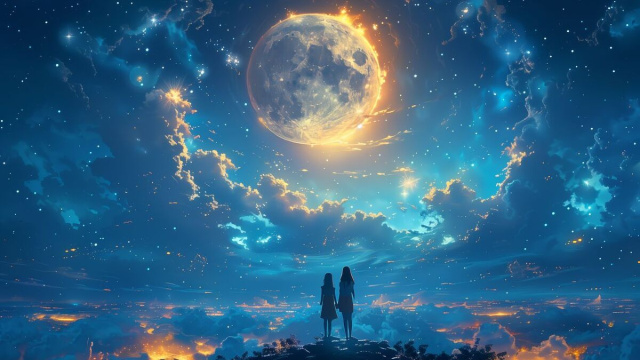 Due donne che osservano la luna e le stelle &copy; Pixabay