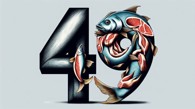 Numero 49 della Smorfia napoletana, 'o piezzo 'e carne per i Pesci. &copy; Immagine creata con Dall-E