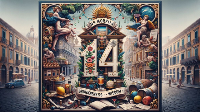Numero 14 della Smorfia napoletana, 'l'ubriaco', associato al segno della Vergine per il 23 dicembre. &copy; Immagine creata con Dall-E