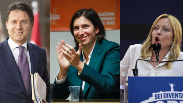 Giuseppe Conte, Elly Schlein, Giorgia Meloni (&copy; Facebook).