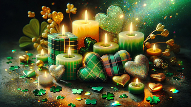 Candele, cuori e quadrifogli - &copy; Pixabay IA.