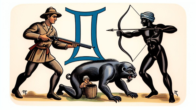 Numero 61 della Smorfia napoletana, il cacciatore, per il segno dei Gemelli. &copy; Immagine creata con Dall-E