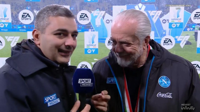 Aurelio De Laurentiis dopo la Supercoppa Italiana, screenshot da Mediaset.
