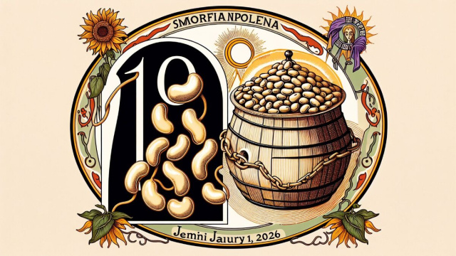 Numero 10 della Smorfia napoletana, 'e fasule, per i Gemelli. &copy; Immagine creata con Dall-E