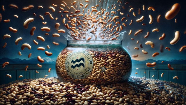Numero 10 della Smorfia napoletana, 'e fasule, per l'Acquario. &copy; Immagine creata con Dall-E