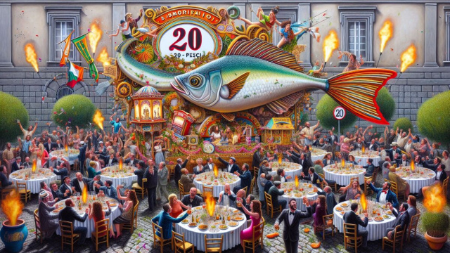 Numero 20 della Smorfia napoletana, 'a festa per i Pesci. &copy; Immagine creata con Dall-E