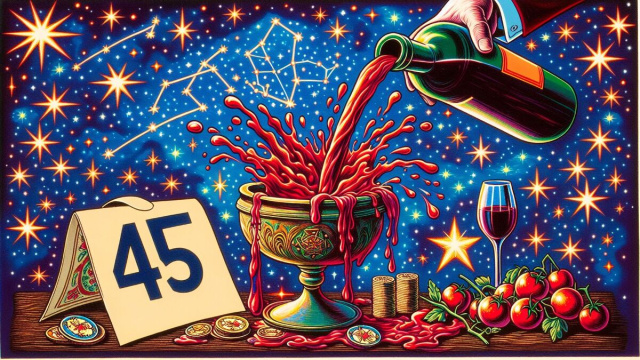 Numero 45 della Smorfia napoletana, vino buono. &copy; Immagine creata con Dall-E