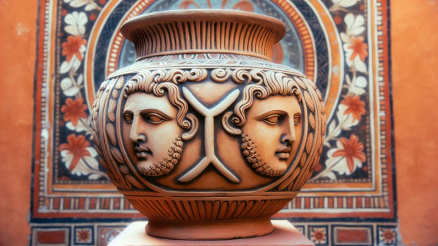 Numero 7 della Smorfia napoletana, 'o vaso di creta. Segno dei Gemelli. &copy; Immagine creata con Dall-E