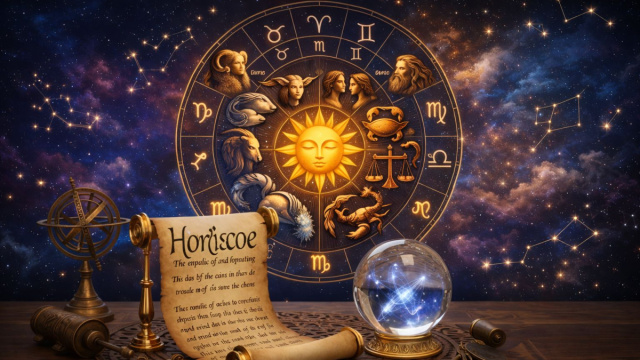 Immagine astrologica fantastica con simboli zodiacali - &copy; Copilot IA.