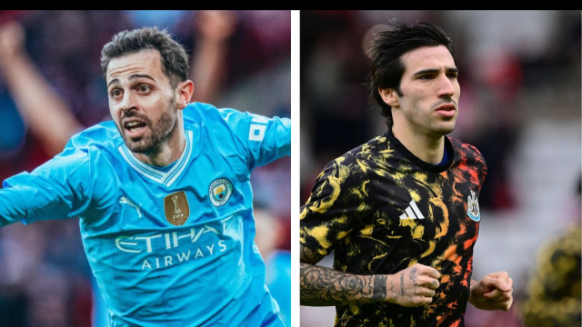 Bernardo Silva, centrocampista del Manchester City. Foto &copy; Manchester City. Sandro Tonali, centrocampista del Newcastle. Foto &copy; Newcastle