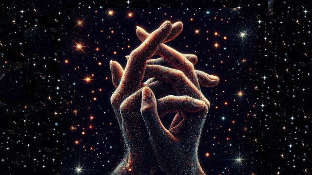 Mani intrecciate tra le stelle - &copy; Pixabay IA.