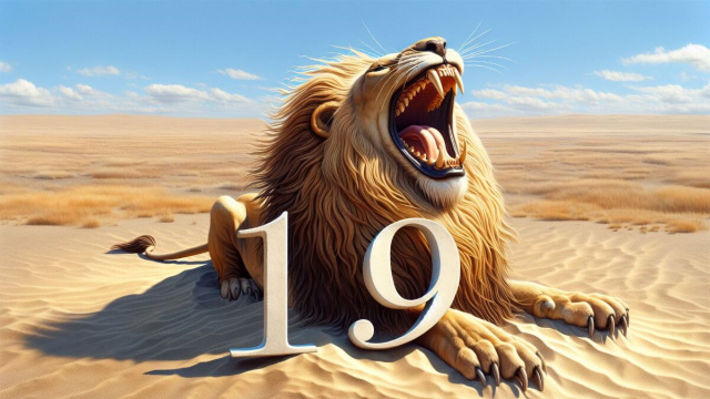 Numero 19 della Smorfia napoletana, 'a resata, per il segno del Leone. &copy; Immagine creata con Dall-E