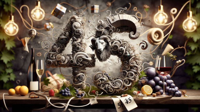 Numero 45 della Smorfia napoletana, 'o vino bbuono per l'Ariete. &copy; Immagine creata con Dall-E