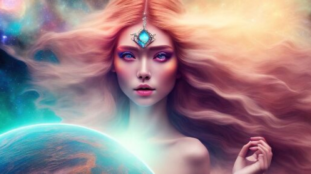 Dea con capelli lunghi e ciondolo sulla fronte &copy; Immagine Pixabay.