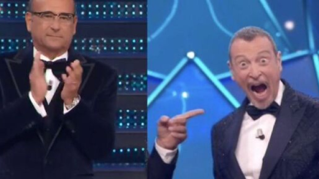 In foto Carlo Conti e Amadeus, screenshot &copy; Rai 1.