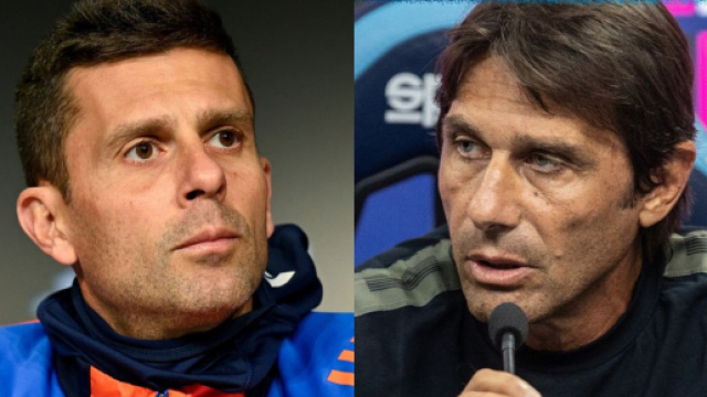 Thiago Motta, allenatore della Juventus. Foto &copy; FC Juventus. Antonio Conte, allenatore del Napoli. Foto &copy; SSC Napoli
