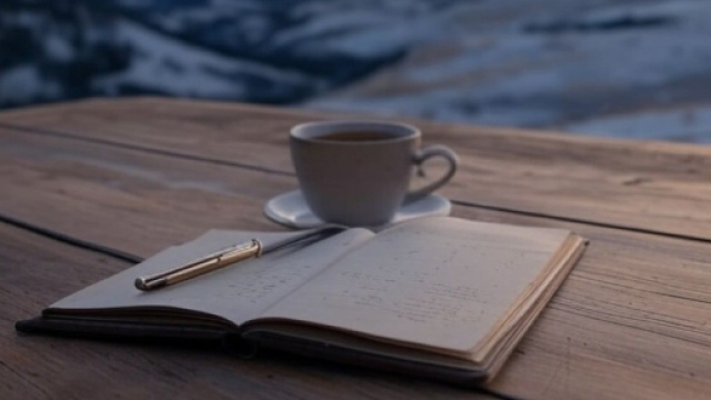 Quaderno con appunti dell'oroscopo di domenica con tazzina di caff&egrave; &copy; Grok IA