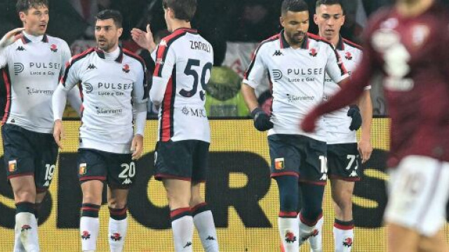 L'esultanza dei giocatori rossobl&ugrave; in Torino-Genoa &copy; Dazn.